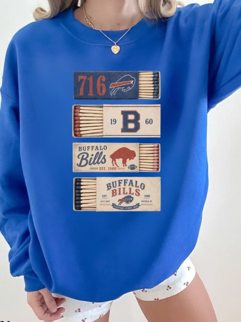 Bills Matchboxes 716 Football Est 1960 Vintage Royal Blue Sweatshirt